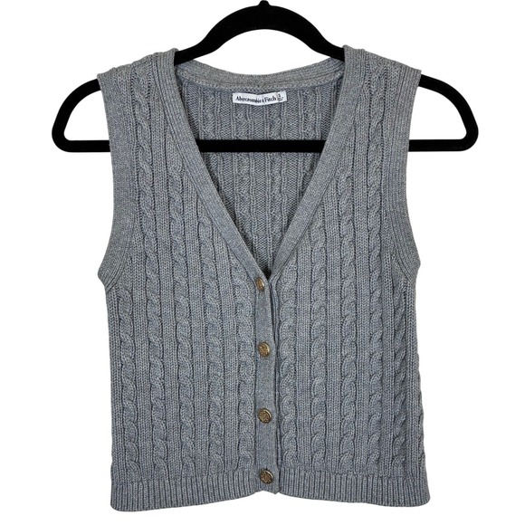 Abercrombie & Fitch Sweaters - Abercrombie & Fitch Small Gray Mara Cable Knit Button Front Sweater Vest Preppy